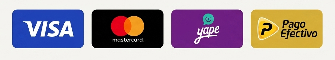 Visa, Mastercard, Yape, PagoEfectivo